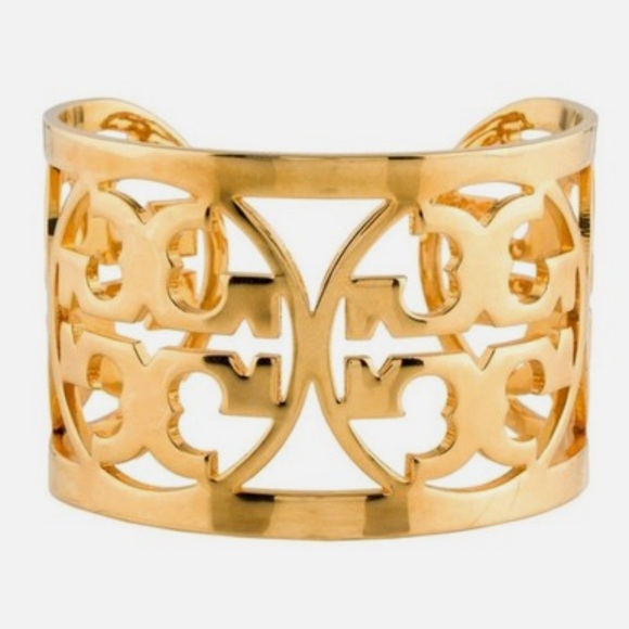 Tory Burch Jewelry - NWT Tory Burch Logo Reva Cut Out Wide Open Cuff Gold Bangle Retails $245